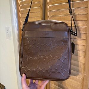 Coach Embossed Brown Leather Messenger Bag